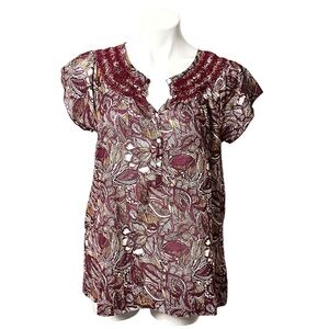 Calvin Klein Jeans Floral Lightweight Blouse Size Medium Burgundy